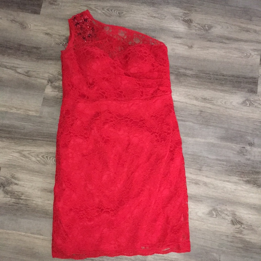 👗 Oleg Cassini Sexy Red Lace Dress